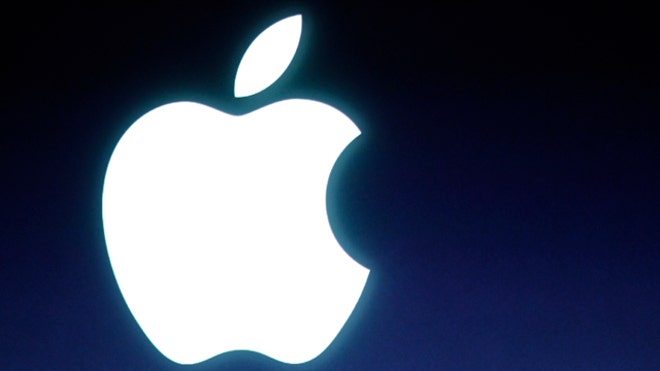 Apple Logo white on blue stock AP